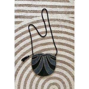 Vintage Beaded‎ Evening Bag Art Deco Crossbody Black Silver Cocktail Purse